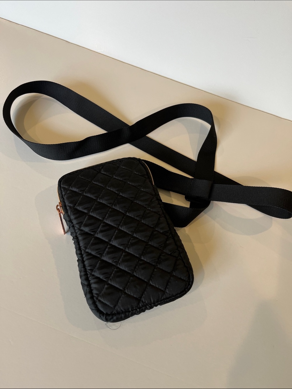 Quilted Crossbody Phone Pouch in Black
